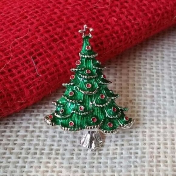 Christmas Tree Enamel Holiday Brooch Sweater Pin - Picture 1 of 2